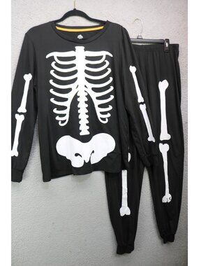 Celebrate Halloween Black Pajama Set-Skeleton-Medium-Goth-Scary-Witchy